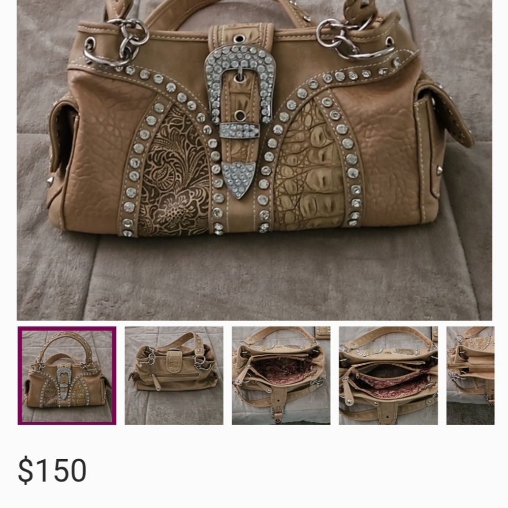 Silverake Ostrich Embossed Vegan Leather With Sparkling Crystals ShoulderBag - Picture 12 of 13